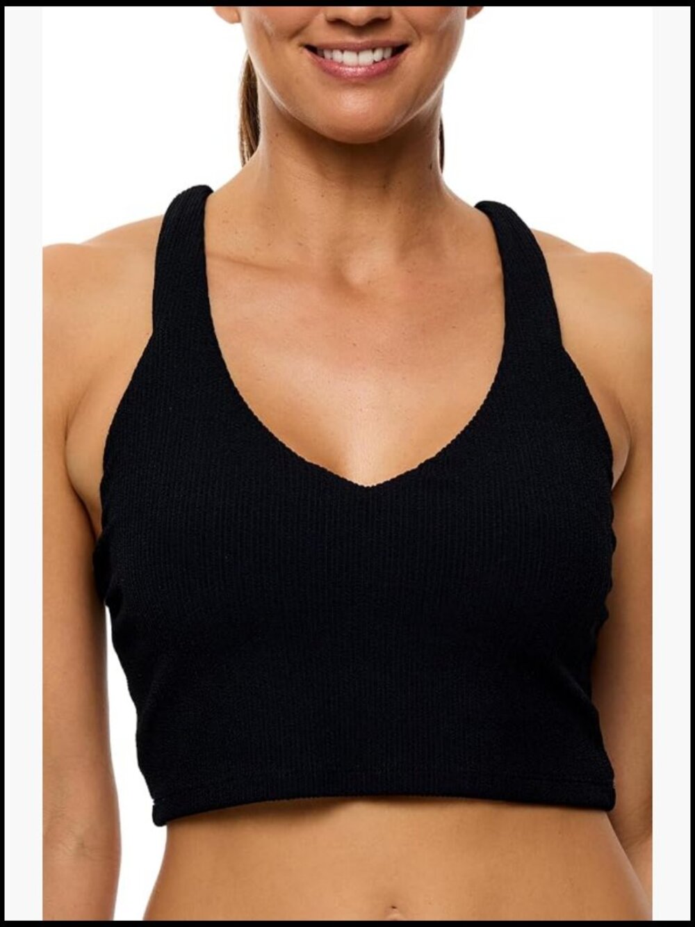 Women's Pucker Rib V-Neck Crop Swimsuit Top Racerback